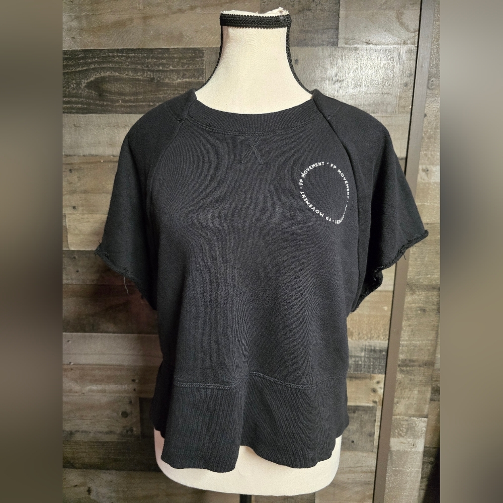 Free People Black Short-Sleeve Sweatshirt Top